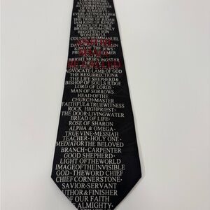 Religious Christian Black and White Text Pattern Tie